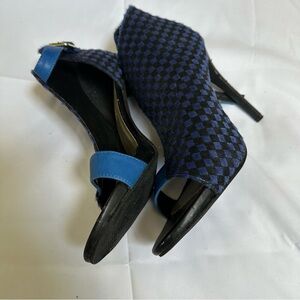C Label Open Toe Checkered Panel Stiletto Sandal in Blue